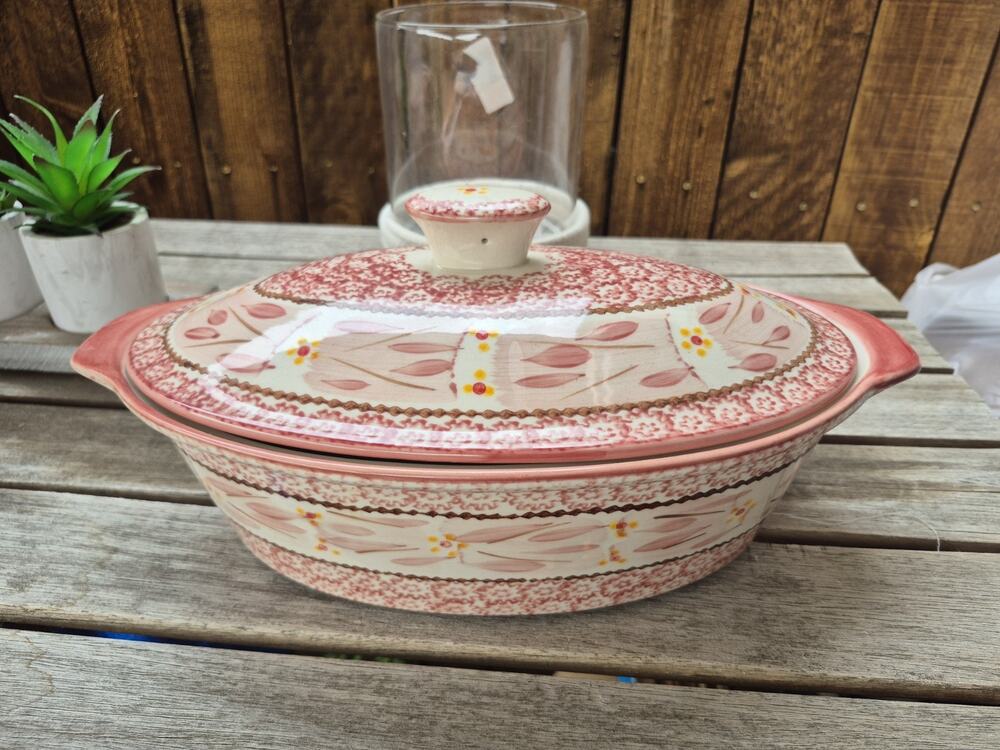💥 Temp-Tations Rare Old World Pink Cranberry 3.5 QT Oval Casserole Dish